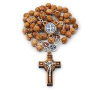 Mondo Cattolico - Rosario católico de Madera de Olivo con Medalla de San Benito Esmaltada como Pieza Central. Ideal regalos religiosos.
