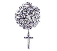 Mondo Cattolico - Rosario Católico del Sagrado Corazón de Jesús con Cuentas de Plata 925 Decoradas con Flores (Morado)