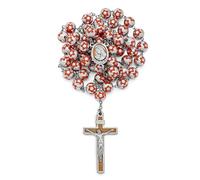 Mondo Cattolico - Rosario católico Sagrado Corazón de Jesús Rosario en cuentas de color plateado decorado con flores
