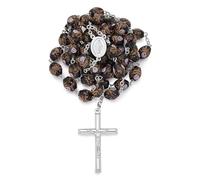 Mondo Cattolico - Rosario católico Tradicional con Apariencia de Plata de Ley Vintage de la Virgen Milagrosa con Cuentas de Rosas (Negro)