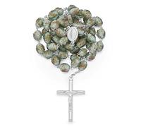 Mondo Cattolico - Rosario católico Tradicional de la Virgen Milagrosa con Cuentas de Rosas en Relieve Decoradas en Cristal Verde.