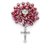 Mondo Cattolico - Rosario con Cuentas de Cristal y Logo del Jubileo 2025 - Ideal para regalos religiosos (Rojo)