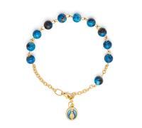 Mondo Cattolico - Rosario Pulsera Religiosa con Medalla Milagrosa Esmaltada, Perlas Azules Variadas de 6 mm, Pulsera de Oración, Regalo Católico para Hombre y Mujer