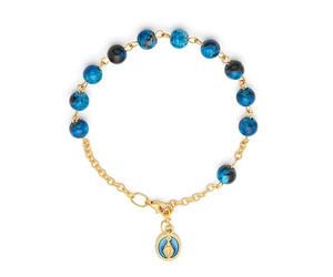 Mondo Cattolico - Rosario Pulsera Religiosa con Medalla Milagrosa Esmaltada, Perlas Azules Variadas de 6 mm, Pulsera de Oración, Regalo Católico para Hombre y Mujer