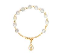 Mondo Cattolico - Rosario Pulsera Religiosa con Medalla Milagrosa Esmaltada, Perlas Blancas Variadas de 6 mm, Pulsera de Oración, Regalo Católico para Hombre y Mujer