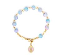 Mondo Cattolico - Rosario Pulsera Religiosa con Medalla Milagrosa Esmaltada, Perlas rosa y azul Variadas de 6 mm, Pulsera de Oración, Regalo Católico para Hombre y Mujer