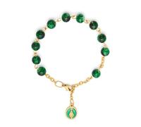 Mondo Cattolico - Rosario Pulsera Religiosa con Medalla Milagrosa Esmaltada, Perlas Verdes Variadas de 6 mm, Pulsera de Oración, Regalo Católico para Hombre y Mujer