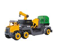MONDO Construction Truck Trailer - Juego de 30 Piezas Desmontables, para camión de Juguete, 4 en 1, Color Amarillo/Verde, 51178