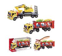 MONDO Motors - Friction Trailer Truck Assortment - Camión con retrocarga de Embrague para niños - Tamaño 40 cm - Truck & Excavator, Autotransport Trailer - 51176