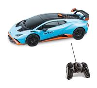 MONDO Motors - Lamborghini Huracan STO 2,4 GHz, Modelo en Escala 1: 24, hasta 8 km/h de Velocidad, Coche de Juguete para niños, Color Azul - 63704