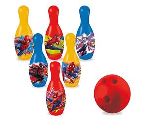 MONDO Toys - Juego de Bolos de Spiderman para niños - Incluye 1 Pelota y 6 Bolos temáticos de Spiderman - Juguetes Deportivos - Juego para niños de 2 3 4 años - 28075