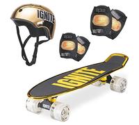 MONDO Toys-Chroma Gold Combo Pack-Monopatín Flash LED Ruedas | Casco & Protections Included - 25568 Street Ignite Poliuretano-Skate Protecciones oro-25568, tamaño único, Color, 55 x 15