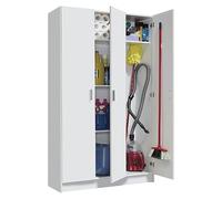 MONDO VIRO Armario de madera blanca portaobjetos, armario con compartimento escobero (multiusos, 3 puertas), 108 x 37 x 180 cm