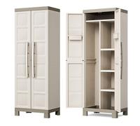 MONDO VIRO Armario portaobjetos y escobas Bacau 2 puertas con estantes interiores y patas elevadas (escobero - 65 x 45 x 182 cm)