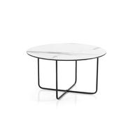 Mondo Viro - Mesa de café redonda "Jimbo" con base de metal pintado negro (negro/cerámica efecto mármol blanco, mesa baja - 60 x 33 cm de diámetro)