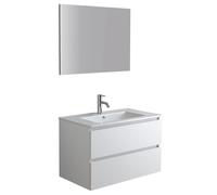 MONDO VIRO Mueble de baño blanco Havana Plus suspendido 2 cajones base con espejo lavabo integrado de cerámica 80 cm
