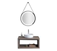 MONDO VIRO Mueble de baño colgante Paros 80 cm de roble fósil con lavabo redondo blanco y espejo - Diseño elegante y funcional para tu baño