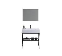 MONDO VIRO Mueble de baño de suelo de 80 cm Cartagena White - Diseño moderno con espejo LED, lavabo integrado y estante de cristal, estructura resistente y amplio espacio de almacenamiento
