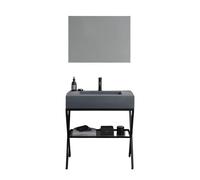 MONDO VIRO Mueble de baño de suelo de 80 cm Figi - Resina gris, lavabo gris y espejo rectangular LED retroiluminado, diseño elegante y funcional