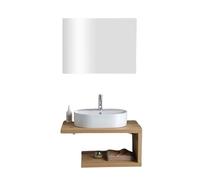 MONDO VIRO Mueble de baño suspendido 80 cm Chipre - Roble natural, lavabo ovalado de cerámica blanca, espejo incluido, diseño moderno y elegante