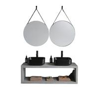 MONDO VIRO Mueble de baño suspendido de 120 cm Naxos - Gris, doble lavabo cuadrado negro mate, espejos redondos, diseño moderno y elegante, con amplio espacio de almacenamiento