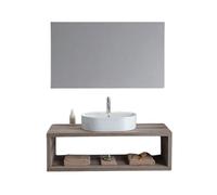 MONDO VIRO Samoa - Mueble de baño suspendido de 120 cm, roble fósil, lavabo ovalado de cerámica, espejo rectangular LED retroiluminado, diseño moderno y elegante