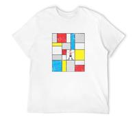 Mondrians Mime Geometric Art Master Cartoon T-Shirt White Mens tee Unisex Shirt L