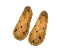 MONDSKL Sandalias Sandalias para Mujeres Top Capa Top Mujeres Tejidas Hechas A Mano Pisos Casuales De Los Zapatos De Chicas De Arte Retro-Caqui-40