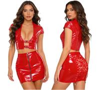 Monduelle Conjunto Ropa Interior Dame En Cuero Imitación Con Efecto Humedo Bodycon Teddy Conjuntos Ropa La Yk Club Traje Disco Conjunto Con Corsé Y Mini Falda Cuero Pvc Con
