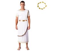 Monduelle Disfraz de dios griego para hombre, color blanco, toga con tocado antiguo, disfraz romano antiguo, Halloween, carnaval, fiestas, color blanco, XXL