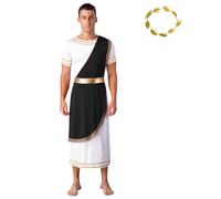 Monduelle Disfraz de dios griego para hombre, color blanco, toga con tocado, disfraz romano antiguo, Halloween, carnaval, fiesta, color negro, XXL