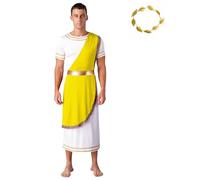 Monduelle Disfraz de dios griego para hombre, color blanco, toga con tocado, disfraz romano antiguo, Halloween, carnaval, fiesta, color amarillo, 3XL