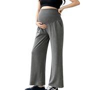 Monduelle Pantalones Mujer Embarazadas El Día A Día Pantalones con Piernas Anchas Embarazo con Faja Apretada Estilo Casual sobre El Vientre Yoga con Bolsillos Gris M