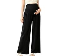 Monduelle Pantalones Mujer Embarazadas El Día A Día Pantalones con Piernas Anchas Embarazo con Faja Apretada Estilo Casual sobre El Vientre Yoga con Bolsillos Negro M