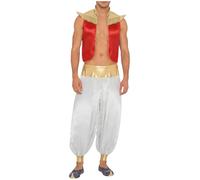 Monduelle Príncipe Árabe Traje Hombres Chaqueta Seda Oriental Pantalón Harem Traje Príncipe Cuento Hadas Halloween Carnaval Y Fiestas Rojo Blanco M