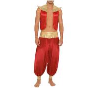 Monduelle Príncipe Árabe Traje Hombres Chaqueta Seda Oriental Pantalón Harem Traje Príncipe Cuento Hadas Halloween Carnaval Y Fiestas Rojo 3XL