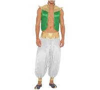 Monduelle Príncipe Árabe Traje Hombres Chaqueta Seda Oriental Pantalón Harem Traje Príncipe Cuento Hadas Halloween Carnaval Y Fiestas Verde Blanco 3XL