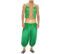 Monduelle Príncipe Árabe Traje Hombres Chaqueta Seda Oriental Pantalón Harem Traje Príncipe Cuento Hadas Halloween Carnaval Y Fiestas Verde 3XL