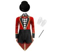 Monduelle Traje Cuerpo Circo Niña Uniforme Director Circo Manga Larga Traje Baile Un Pieza Con Gorra Disfraces Maestro Ceremonias Halloween Navidad Y Carnaval Rojo 5-6 años