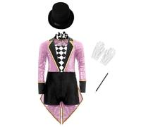 Monduelle Traje Cuerpo Circo Niña Uniforme Director Circo Manga Larga Traje Baile Un Pieza Con Gorra Disfraces Maestro Ceremonias Halloween Navidad Y Carnaval Rosa 5-6 años