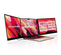 monduo Extensor de pantalla de vidrio triple Pro de 14 pulgadas, monitores portátiles duales de 14 pulgadas 2K, 144 Hz, 100% DCI-P3, 500 nits, acabado de aluminio para MacBook Pro y Windows de 14