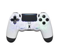 mone Controlador inalámbrico para PS4/PS4 Pro/PS4 Slim y PC, iluminación RGB con patrón de rayo blanco, palanca de mando de efecto Hall, vibración dual, giroscopio de 6 ejes, almohadilla táctil, ideal