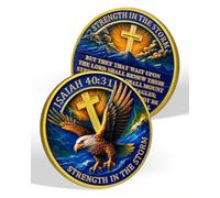 Moneda Christian Challenge - Isaías 40:31 | Moneda cristiana de fuerza en la tormenta, diseño de águila y cruz, fuerza divina, tormenta y victoria, regalos religiosos devotos para hombres y mujeres