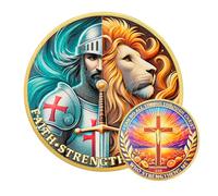 Moneda conmemorativa cristiana de 40 mm, diseño de cruz y león, Filipenses 4:13, moneda de la fe de aleación de zinc con aspecto dorado, regalo para cristianos, hombres y mujeres