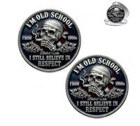 Moneda Conmemorativa de «Actitud de la Vieja Escuela», Club de los «Viejos Cabrones» - Moneda de Miembro Vitalicio, Fichas de Broma con Calavera Vintage de Doble Cara, para el Mejor Amigo (2pcs)