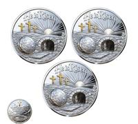 Moneda Conmemorativa de la Fe de la Resurrección de Jesús, Medallón Religioso de la Tumba de Piedra de Jesús, Doble Cara, Juan 11:25, Medallón de Bolsillo con Versículo Bíblico (3pcs)