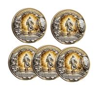 Moneda Conmemorativa de resurrección de No Greater Love -Versículo bíblico Cristiano de Doble Cara Mateo 28:6 Moneda para oración, reflexión, Regalos de Pascua - Ficha de Bolsillo Espiritual (5PCS)