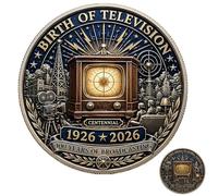 Moneda Conmemorativa del 100.º Aniversario del Nacimiento de la televisión (1926-2026) | Artículo de colección del Centenario de la Historia de la radiodifusión (1pc)