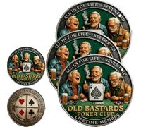 Moneda Conmemorativa del Old Bastards Poker Club, ficha de póquer All in for Life, Never Fold, Moneda Conmemorativa Coleccionable Divertida, para Jugadores y coleccionistas de póquer (3PC)