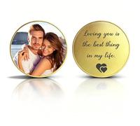 Moneda Conmemorativa Personalizada, Ficha de desafío con Foto, Texto o Logo, Regalo para cumpleaños, Aniversario o graduación, Token de Recuerdo afectuoso, con Caja de acrílico incluida (Oro-4CM)